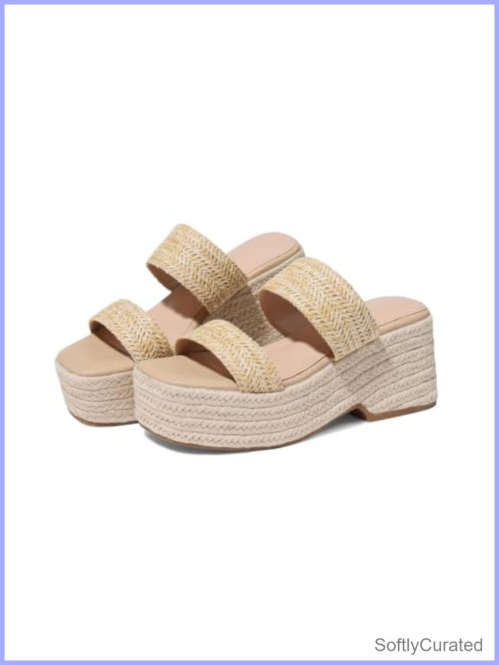 Raffia Platform Wedge Sandals Square Toe Slingback Summer Beach Shoes